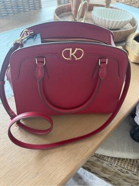 Calvin Klein Red Pebbled Crossbody Satchel with Gold Accents